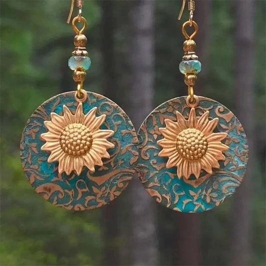Boho Sunflower Drop Earrings – Vintage Style Jewelry Gift for Anyone