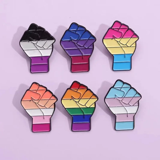 LGBTQIA+ Flag Fist Enamel Pins – Pride Protest Brooches, Lapel & Bag Accessories