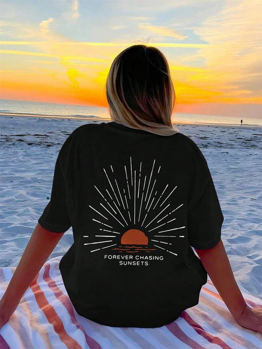 Oversized Graphic T-Shirt - Forever Chasing Sunsets Unisex