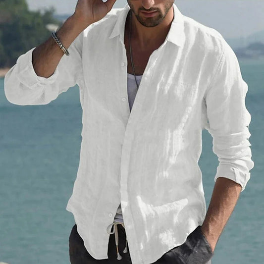 Men's Lightweight Cotton-Linen Button-Down Shirt – Solid Color