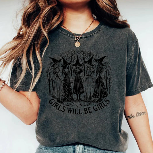 Witchy Feminist Graphic Tee – Girls Will Be Girls Vintage Shirt
