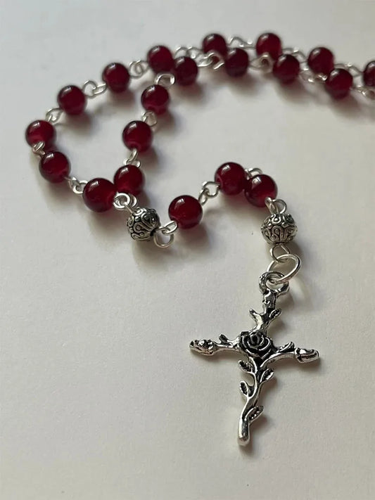 Petals & Thorns Black Beaded Rosary Necklace – Dark Fairycore Style